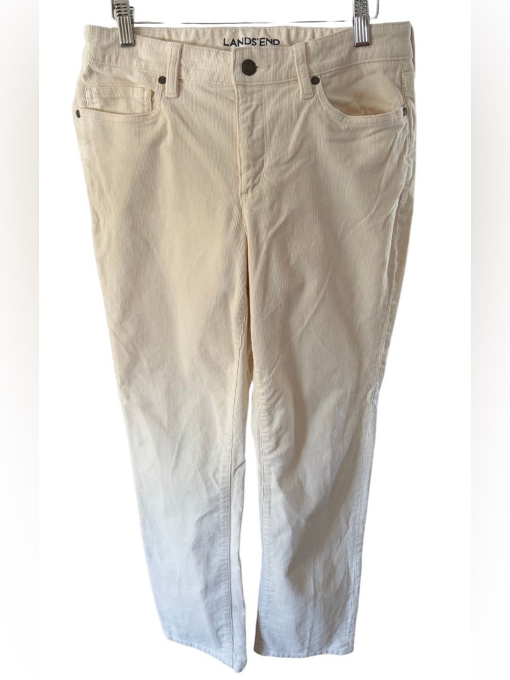 Lands’ End Mid Rise Straight Leg Corduroy Pants, ivory, size 8. - Picture 5 of 10